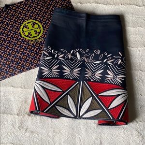Authentic Tory Burch Embroidered Leather Skirt